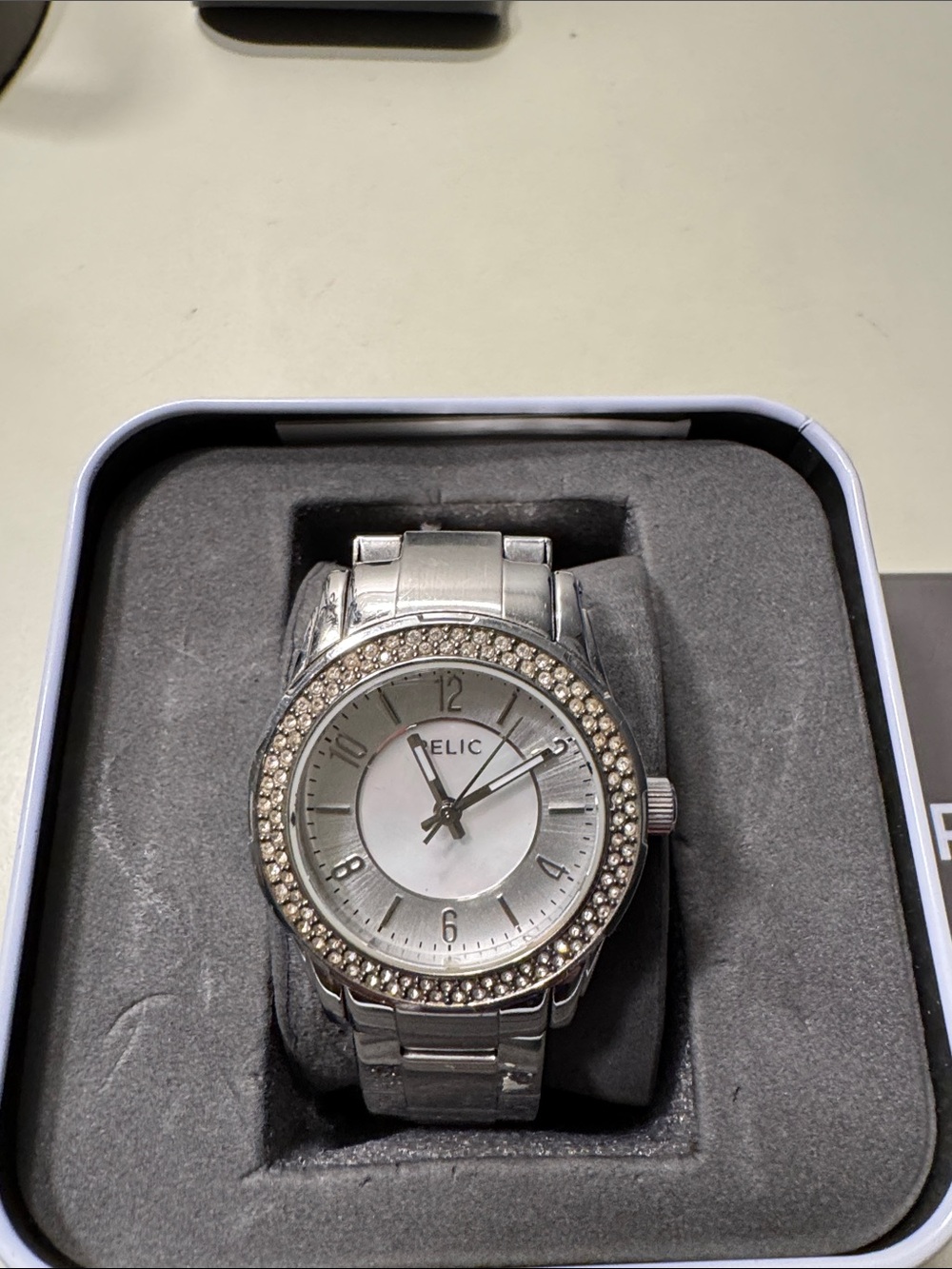 Relic Silver Crystal Bezel Women's Watch